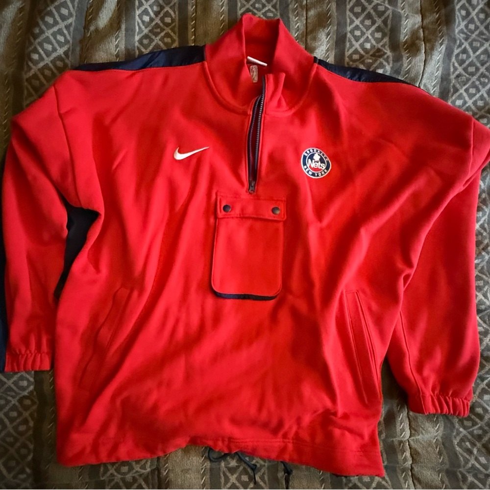Nike Brooklyn Nets Red and Black Quarter-Zip Pullover